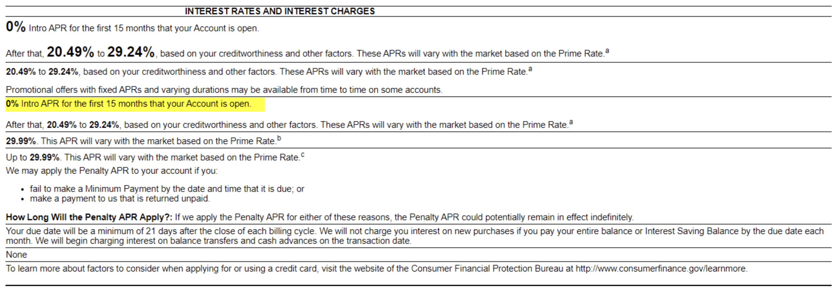 Card terms and conditions example